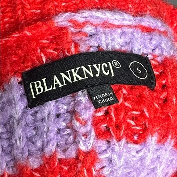 BLANKNYC Good Mood Striped Sweater Small Red Purple Cream Chunky Knit Oversized - Picture 8 of 9